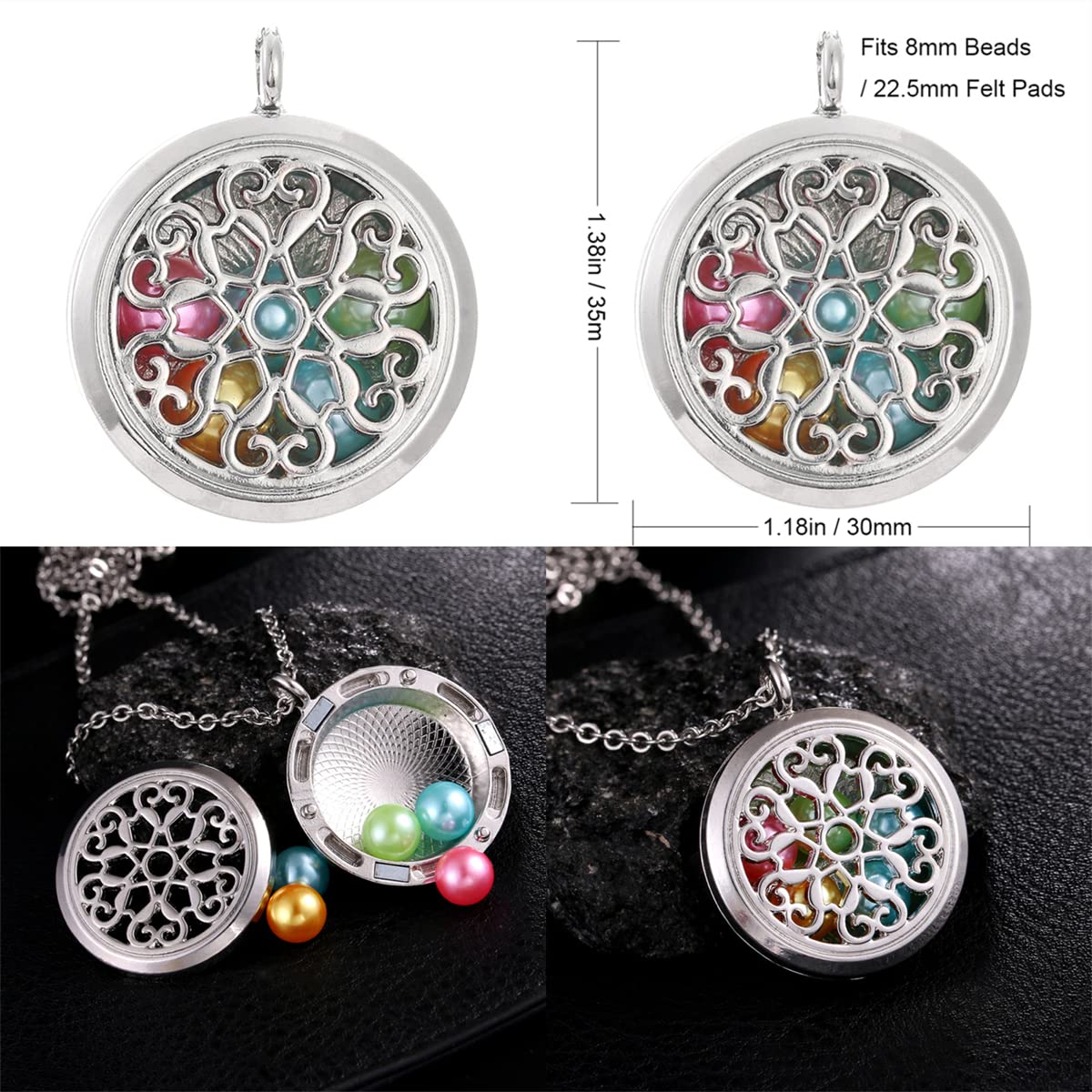 Vie jeune 5pcs Mixed Pearl Cage Floating Pendant Aroma Diffuser Charms Stainless Steel Tone Perfume Essential Oil Diffuser Necklace Pendant Locket Jewelry (Style 2)