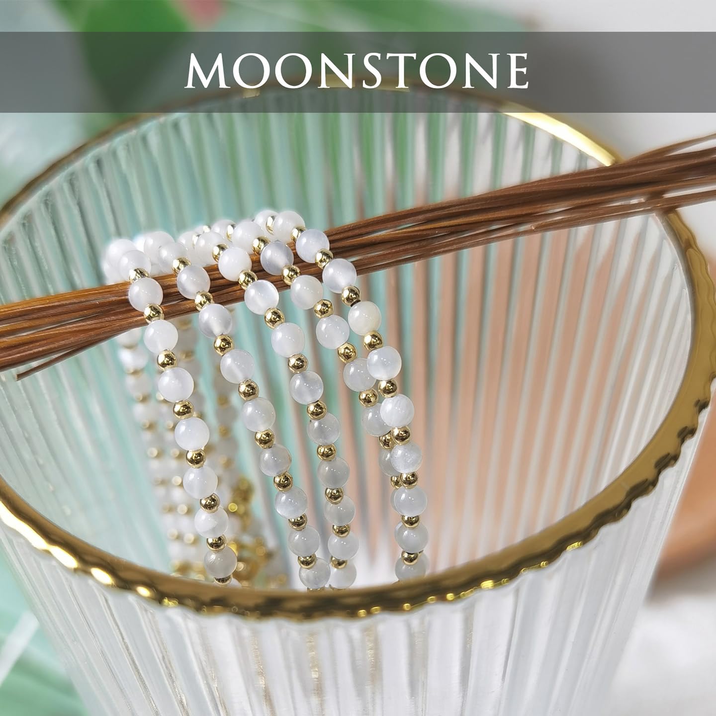 Morchic 3mm Blue Moonstone Natural Gemstone Beaded Bracelet for Women, Dainty Tiny Charm Jewelry, Adjustable 7.1-8.6", Ideal Birthday Holiday Gift