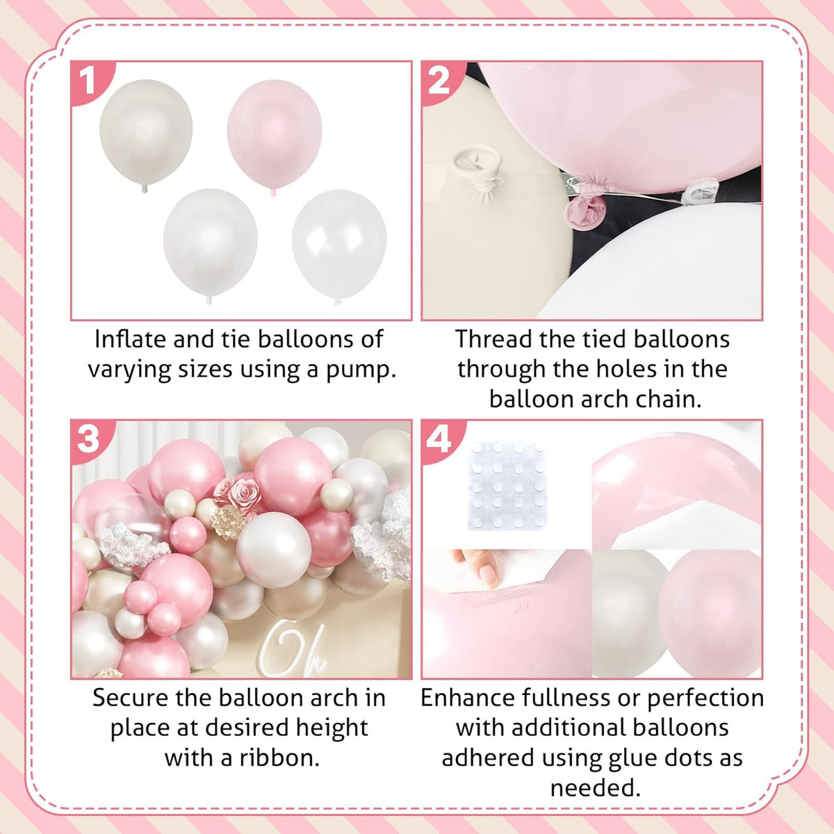 Pearl White and Pink Balloons Arch Double Stuffed Balloons Garland Pare Pink Blush Beige Cream Latex Balloon with Clear Balloon for Neutral Birthday Party Decoration Baby Girl Bridal Shower Wedding