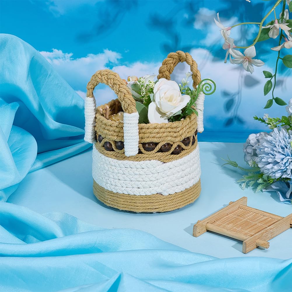 FREEBLOSS Macrame Woven Basket kit DIY Macrame Kit for Beginners with Instruction Wooden Beads Basket Weaving Craft Supplies Baskets Weaving Project for Holiday Activities