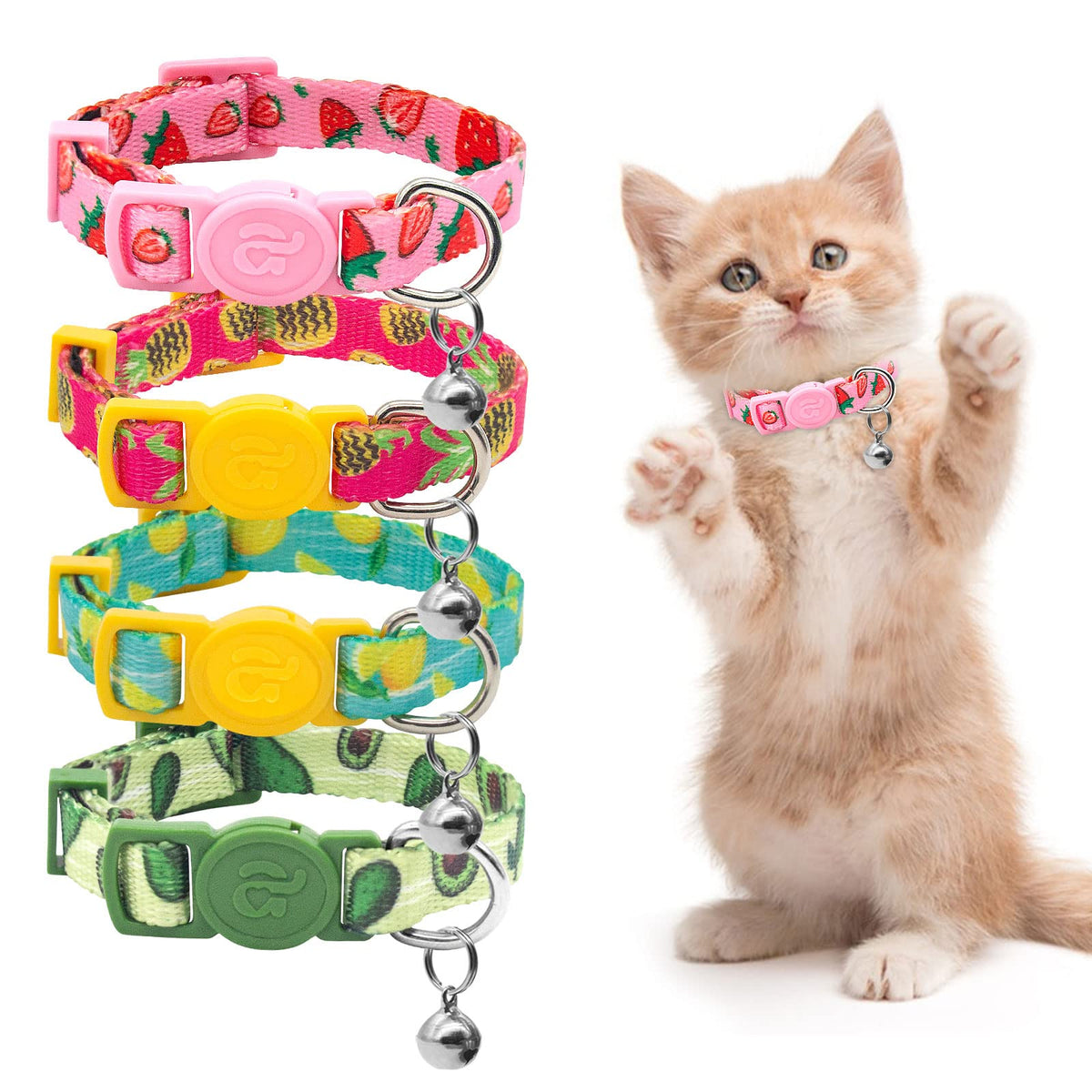 azuza 4 Pack Valentines Kitten Collars with Bells, Safety Breakaway Buckle