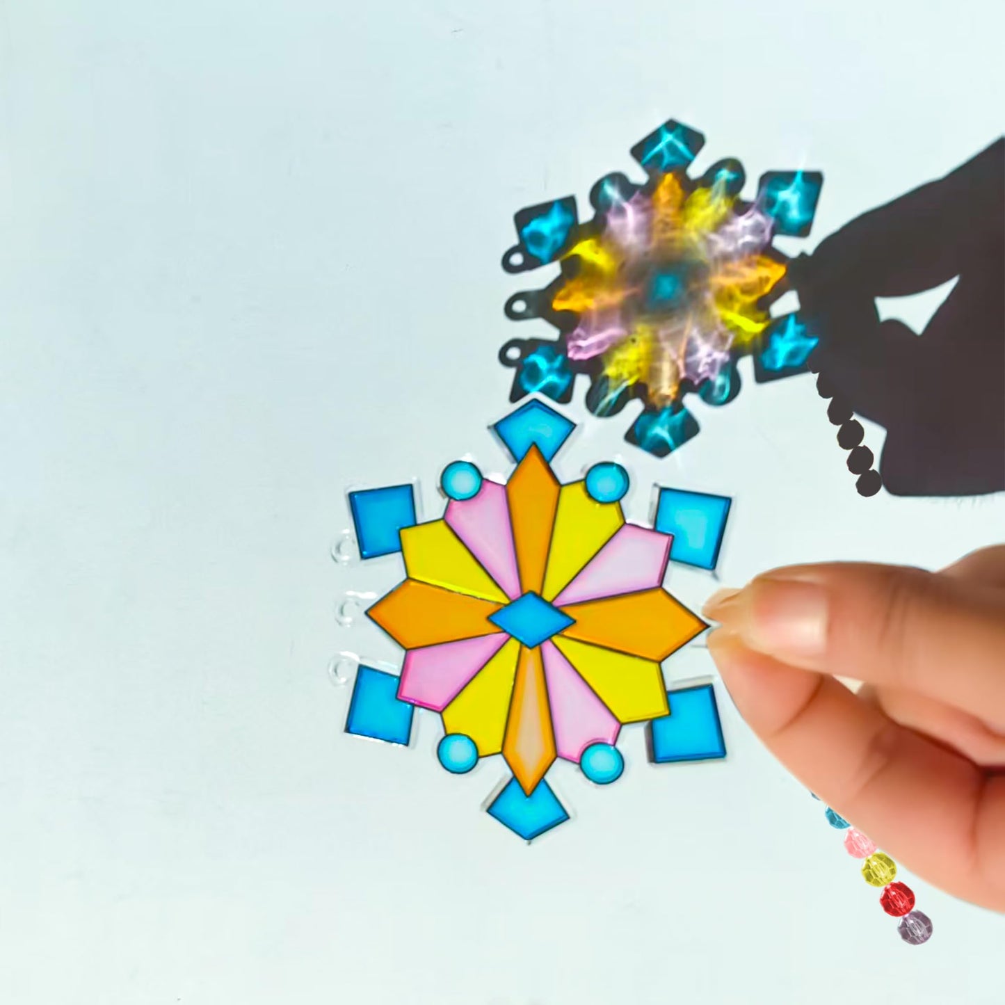Ayhuhra 30 Sets Winter Snowflake Wind Chime Suncatchers Craft Kits DIY Window Paint Art Kit Christmas Snowflake Craft for Classroom Winter Christmas Holiday Seasonal Activities Art Project