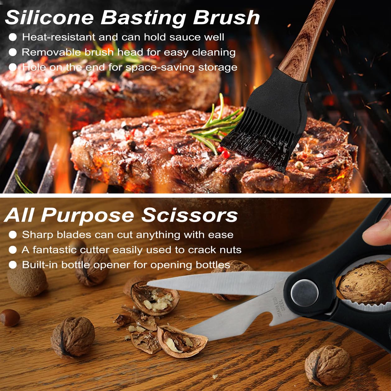 POLIGO 29 PCS BBQ Grill Accessories Stainless Steel BBQ Tools Grilling Tools Set with Storage Bag for Fathers Day Dads Birthday Presents - Camping Grill Utensils Set Ideal Grilling Gifts for Men Brown