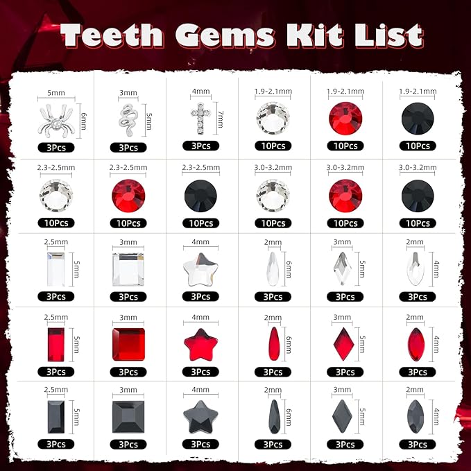 WATRZ Teeth Gem Kit,Tooth Gems Kit for Teeth DIY Crystals Tooth gem Jewel for Girls Y2K Fashionable Butterfly Love Cross Spider for Boys Harmless (Black)