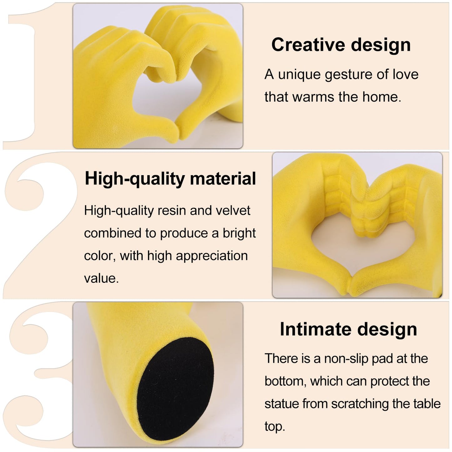 DOVDOV Yellow Heart Hand Sculpture, Heart Hand Statue Home Decor Aesthetics, Suitable for Bookshelf Console Table Office Entrance Decoration Bohemian Wedding Decoration and Small Ornaments.