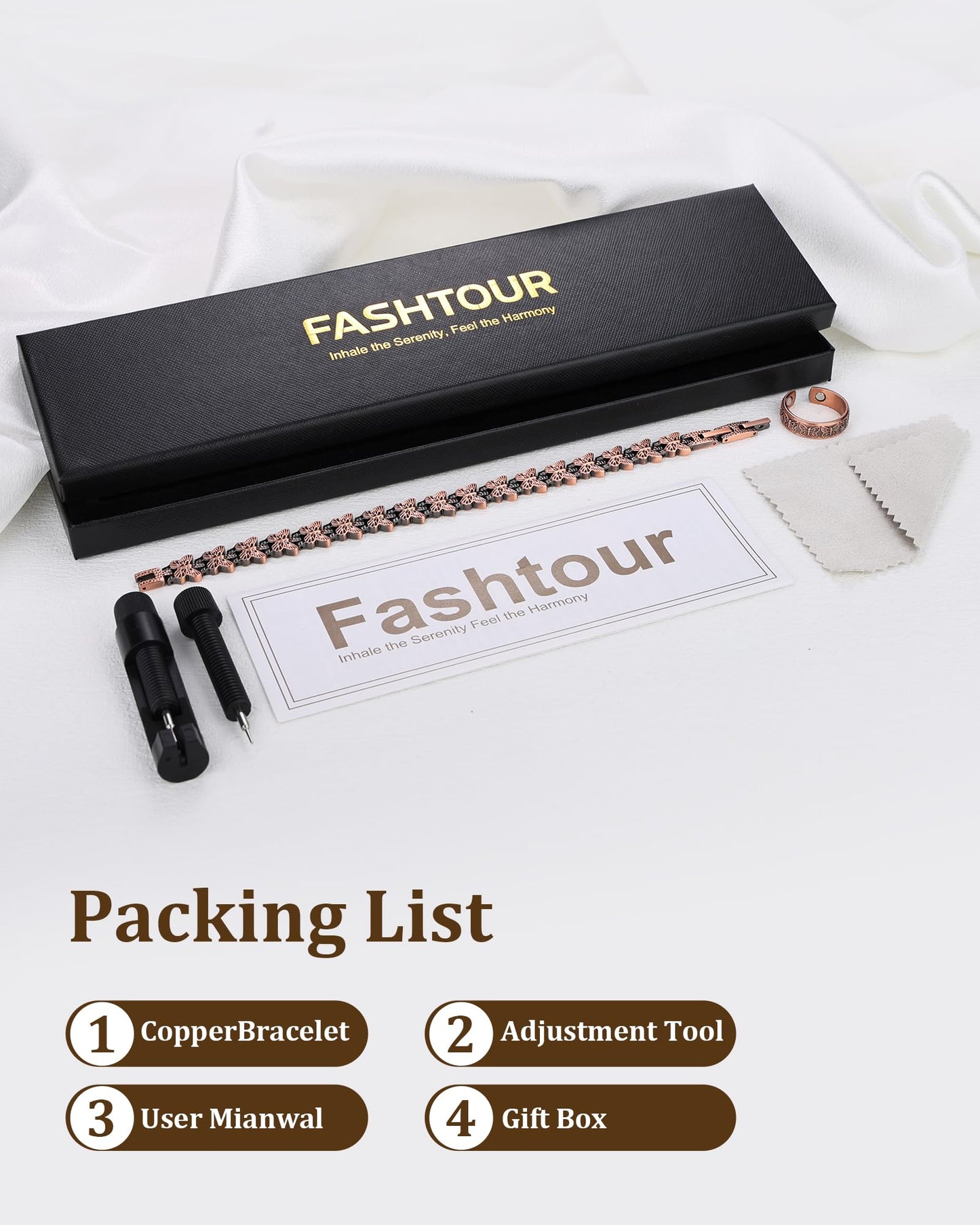 Fashtour Copper Bracelet and Ring Set for Women, 99.99% Pure Copper Magnetic Bracelet with Butterfly Design & Matching Adjustable Butterfly Ring – 3800 Gauss Magnets, Includes Sizing Tool & Gift Box