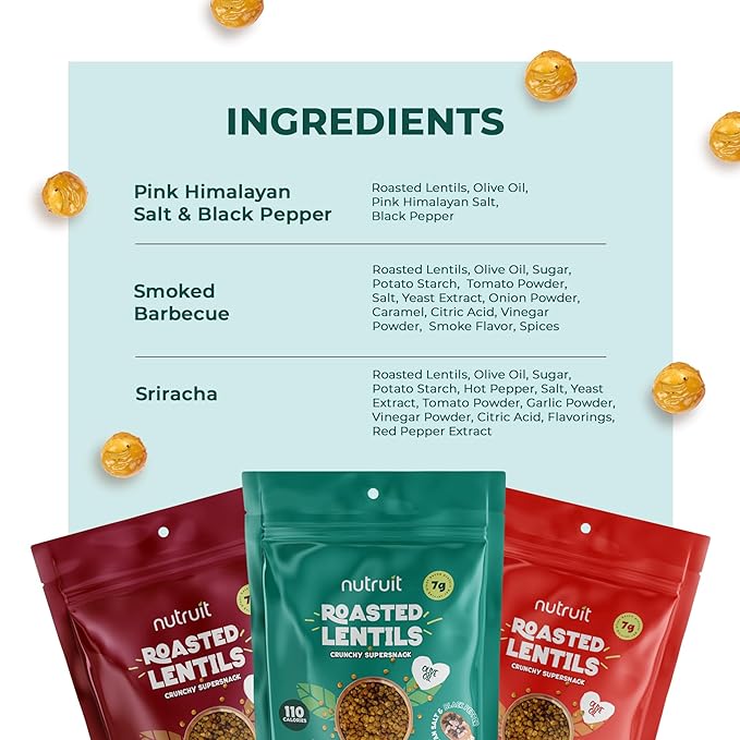 Nutruit Roasted Lentil Snacks - Tasty Snack Box with Vegan, Gluten Free, Non-GMO, High Protein, Low Calorie, Healthy On-The-Go Low Calorie Lentils Snacks - 4oz Packs (8-Pack Box) (8 Pack, Variety Box)