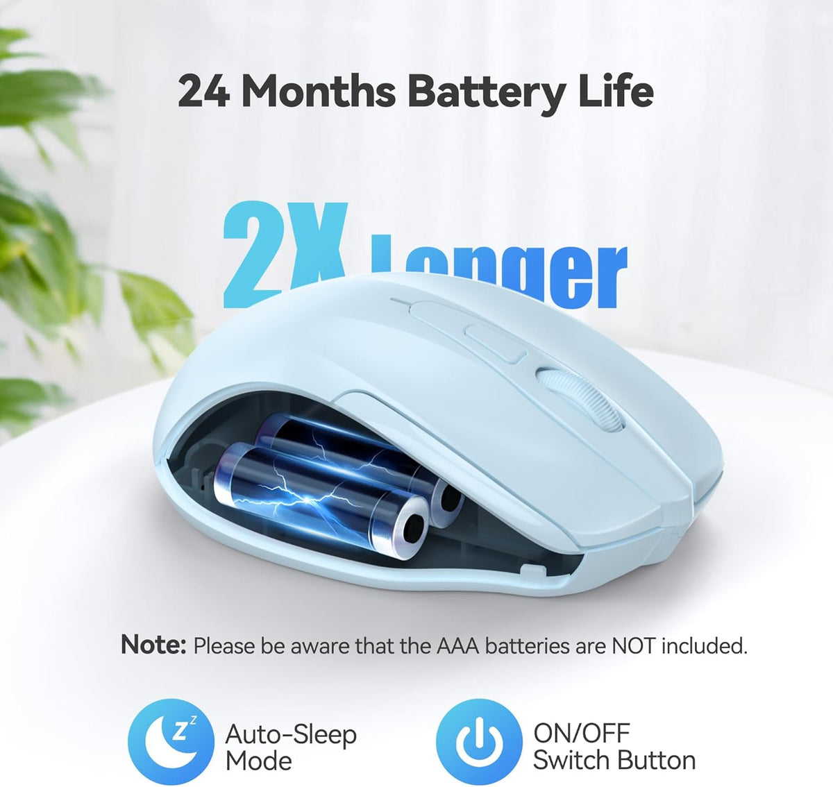 TECKNET Wireless Mouse, 2.4G Ergonomic Optical Mouse, Computer Mouse for Laptop, PC, Computer, Chromebook, Notebook, 6 Buttons, 24 Months Battery Life, 4000 DPI, 6 Adjustment Levels