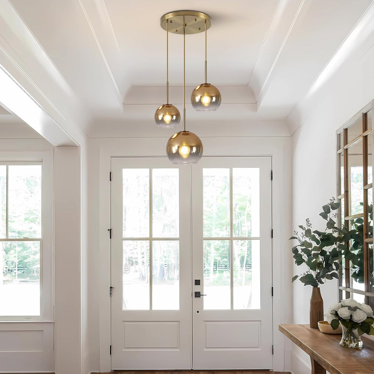 KCO Lighting Gold Cluster Pendant 3-Light Large Glass Pendant Lights Kitchen Island Bubble Globe Chandelier Mid Century Modern Hanging Light