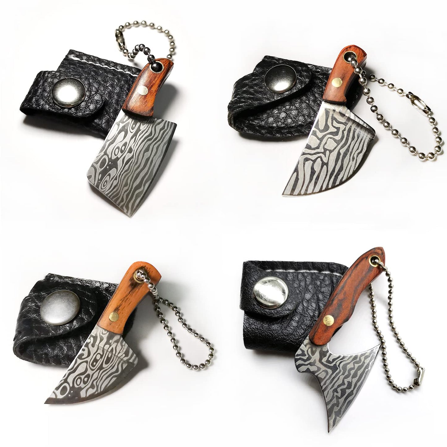 STARDW Damascus Pocket Knife Set, EDC Knife with Sheath,Mini Chef Keychain Knife Set, Tiny Things for Box Cutter Letter Opener Package Opener, Cool Gadgets EDC Tools -Set of 4