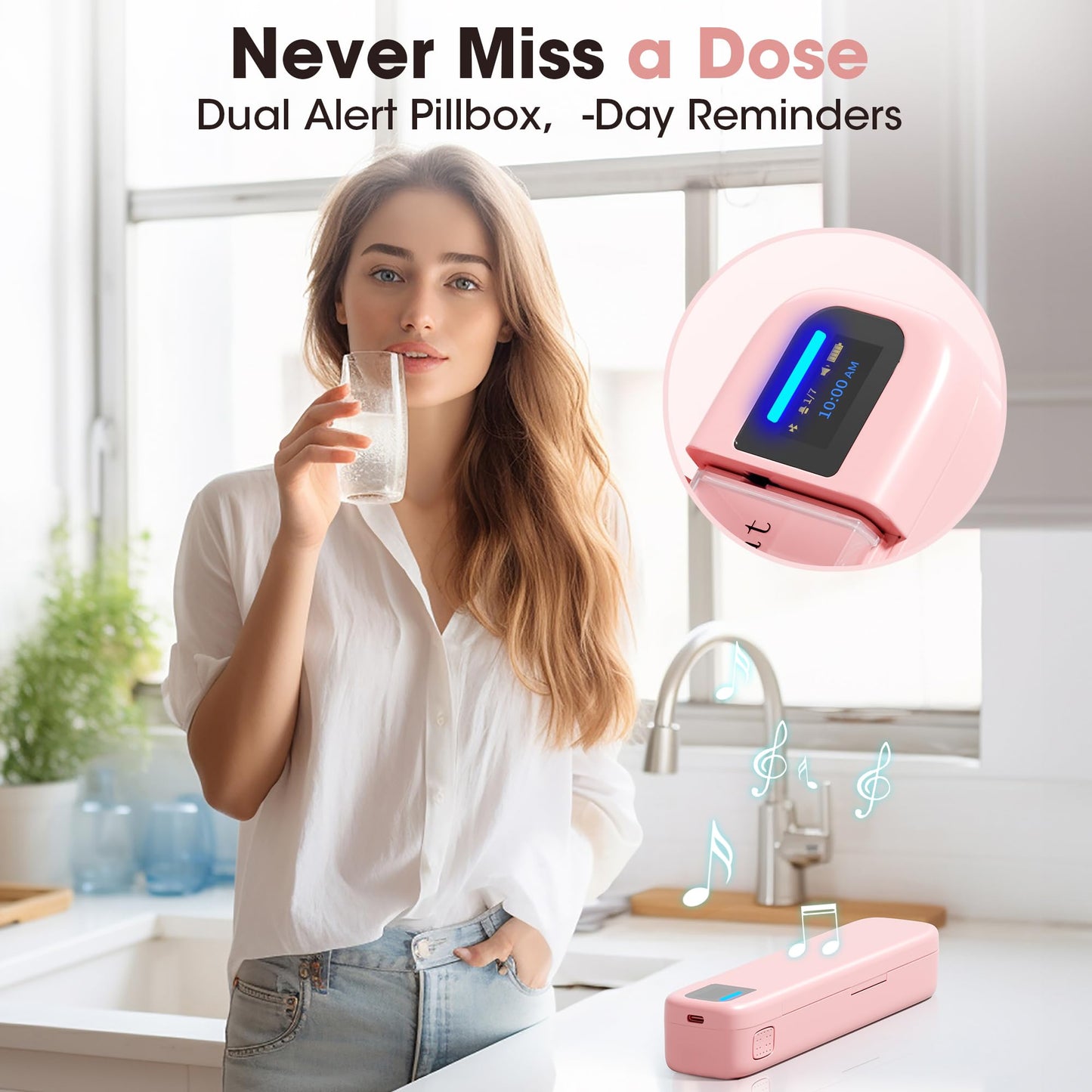 Daviky Automatic Pill Dispenser, Smart Pill Organizer with Alarm, Pill Box 7 Day with APP, Weekly Travel Pill Case, Portable Pill Reminder for Medicines, Supplements and Vitamins (Pink)