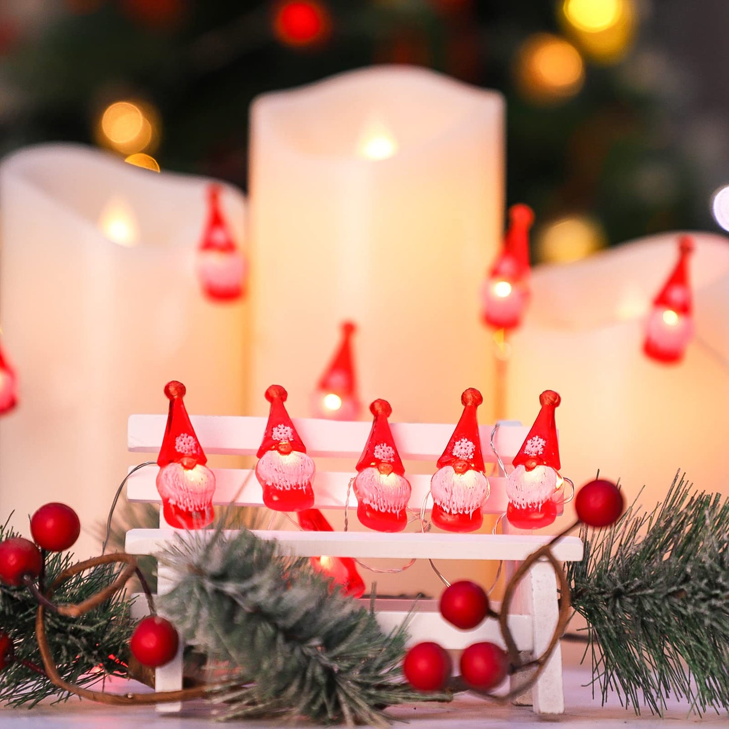 Christmas String Lights 10ft 30 LEDs Red Gnome Battery Powered & USB Plug in with Remote Christmas Garlands Ornaments Twinkle Light for Home House Party Decoration