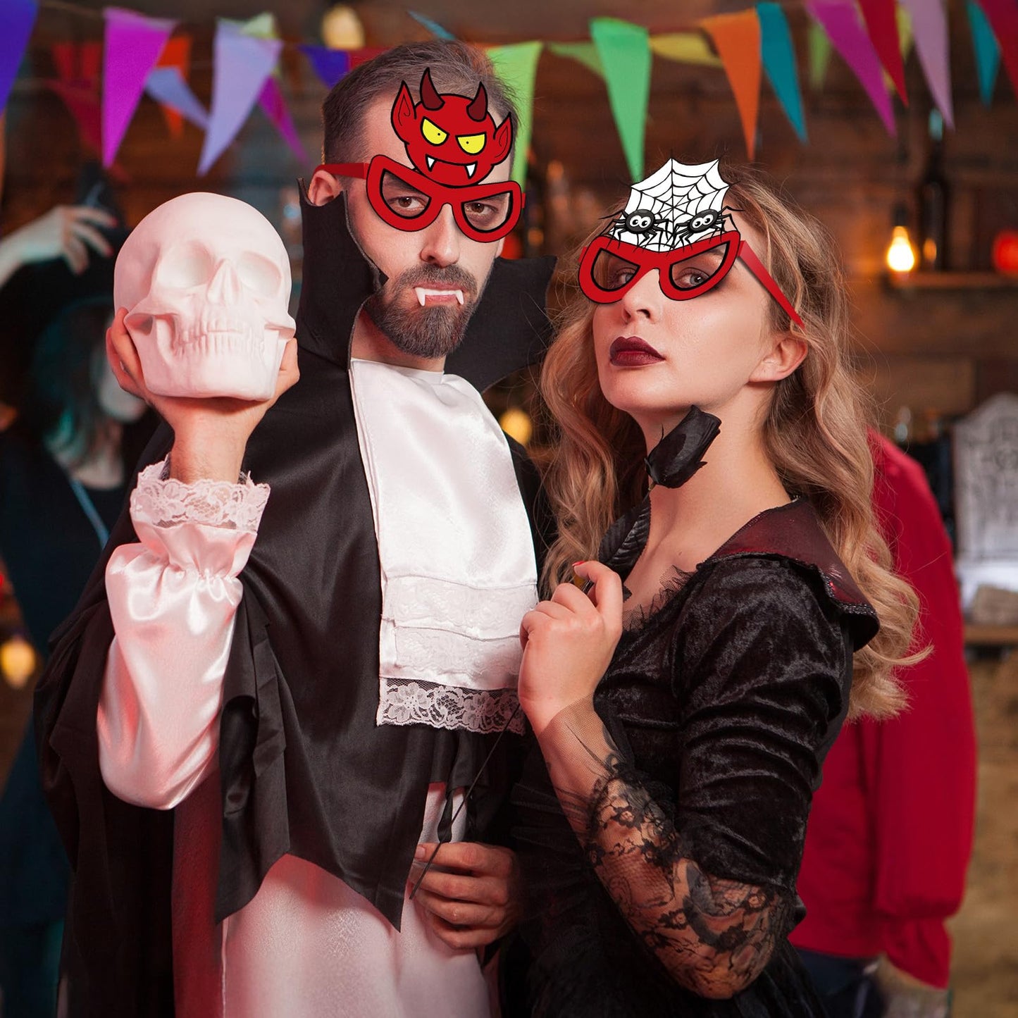 Liliful 48 Pcs Halloween Funny Glasses, Paper Novelty Party Ghost Eyeglasses Bat Pumpkin Spider Sunglasses for Halloween(Classic)