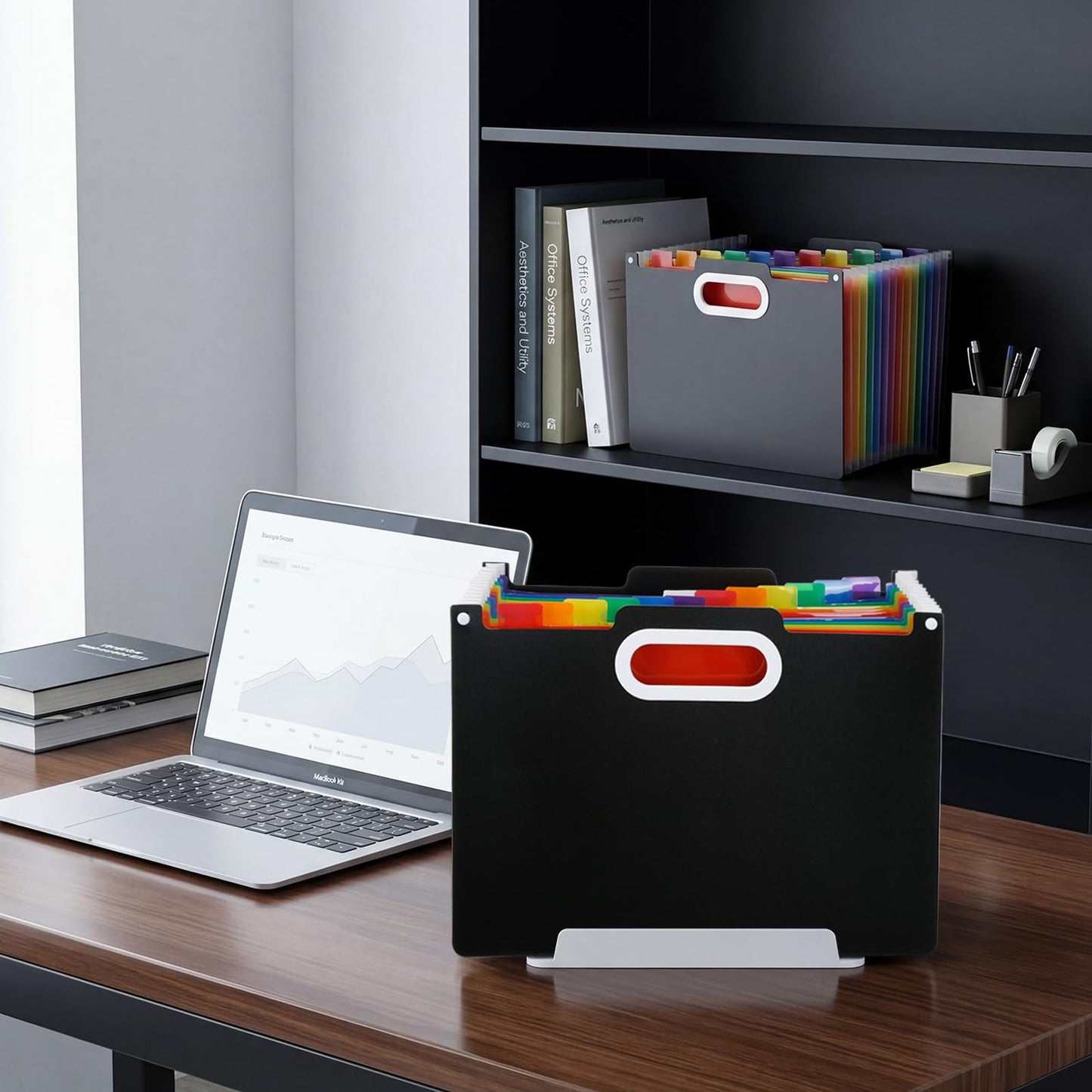Comix Expanding File Folder, 13 Pockets Accordion File Organizer, Letter/A4 Size Document Organizer for Home Office School, Black