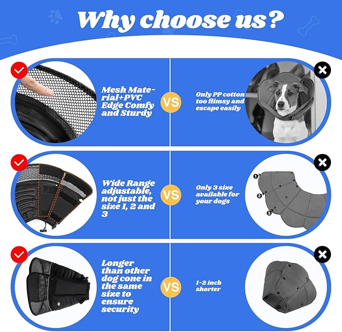 Upgraded Inflatable Dog Cone for Dogs After Surgery,Soft Adjustable Elizabethan Collar for Large Dogs,2-in-1 Dog Cone Collar with Detachable Anti-Licking Shield,Comfortable Pet Recovery E-Collar(XL)