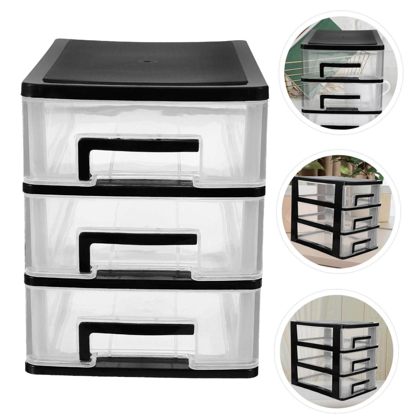 STOBOK 3-Layer Drawer Storage Cabinet Portable Plastic Organizer for Home Office Desk Multi-Deck Transparent Storage Box 8.30X5.98X7.55 Inches
