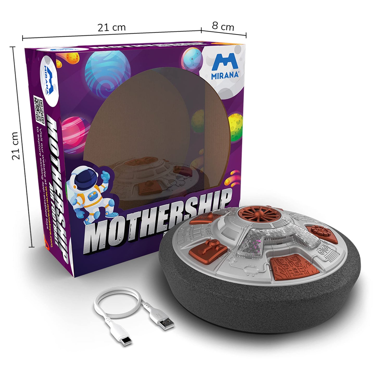 Mirana Mothership Hover Soccer Ball - Inbuilt Rechargeable Battery - Indoor Soccer Toys with LED Light (Moonshine Silver)