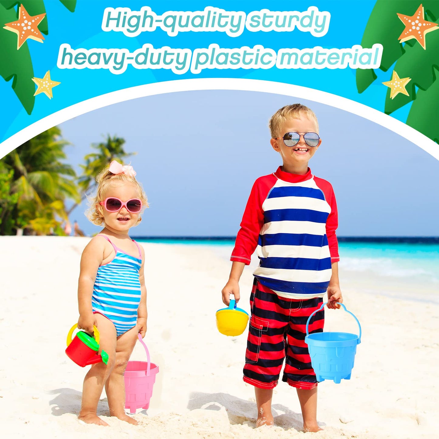 Didaey 30 Set Beach Sand Buckets and Shovels, Include Sand Pail Bucket 6 Colors with Castle Design Inside and Shovels for Boys Girls Summer Party (5.5 x 4.7 Inch)