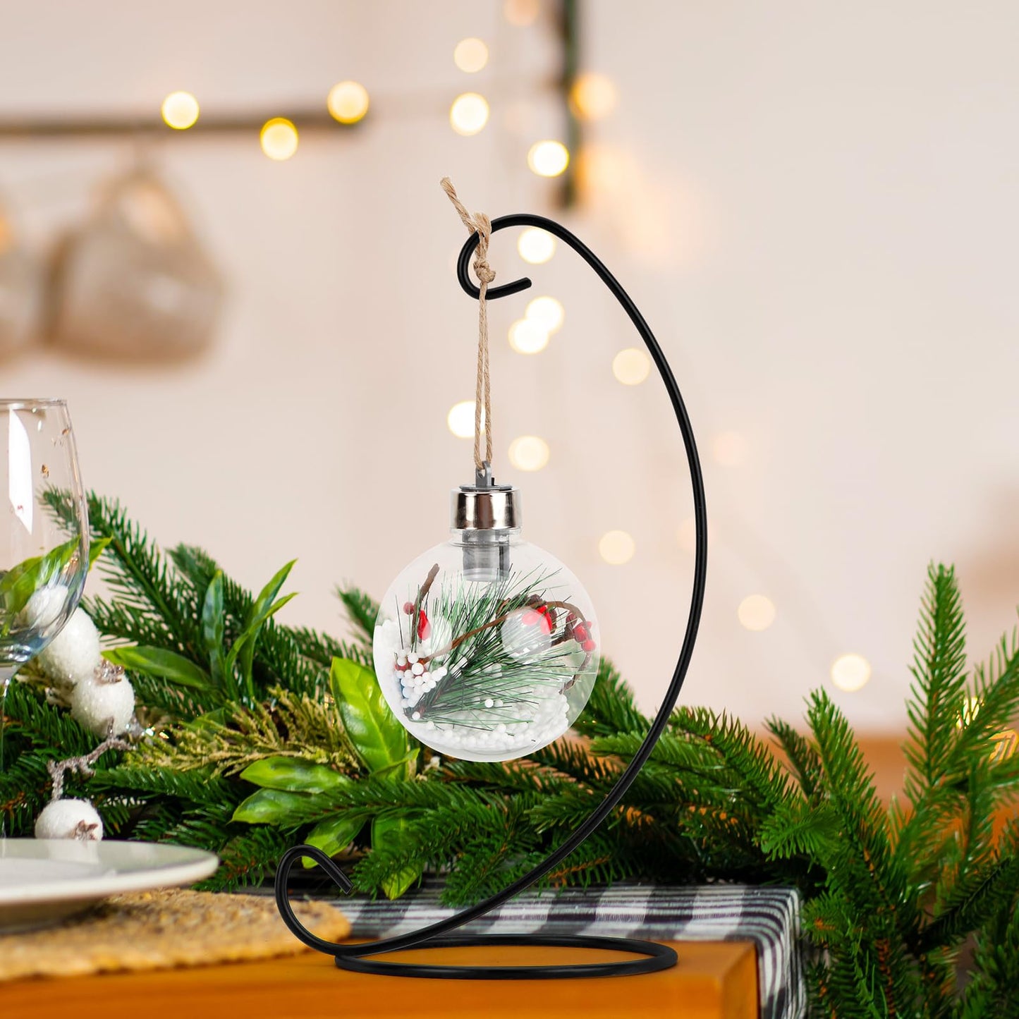 EOWCO 9 Inch Christmas Ornament Display Stand, Black Iron Hanging Stand Rack Holder for Hanging Glass Globe Air Plant Terrarium, Witch Ball, Festivals Ornament and Home Office Party Decor(6pcs)