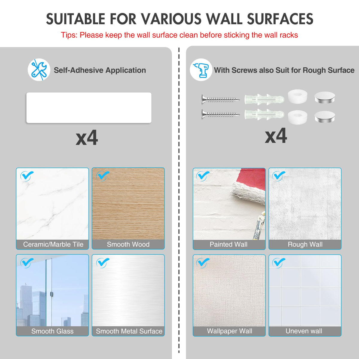 Wall Mount Mop and Broom Holder (4 Count)