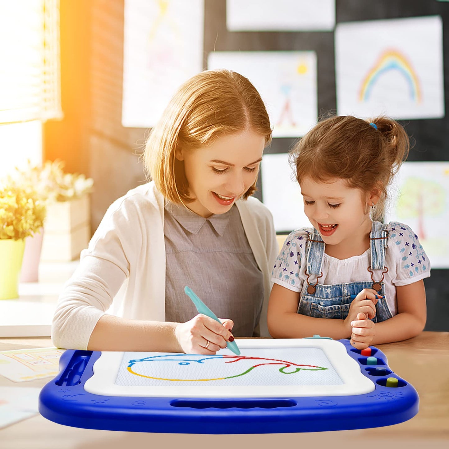 Magnetic Drawing Board,Large Doodle Board Toddler Toys for Girls Boys 3 4 5 6 7 Year Old Kids Gift Etch A Colorful Sketch Magnet Erasable Pad (Blue)