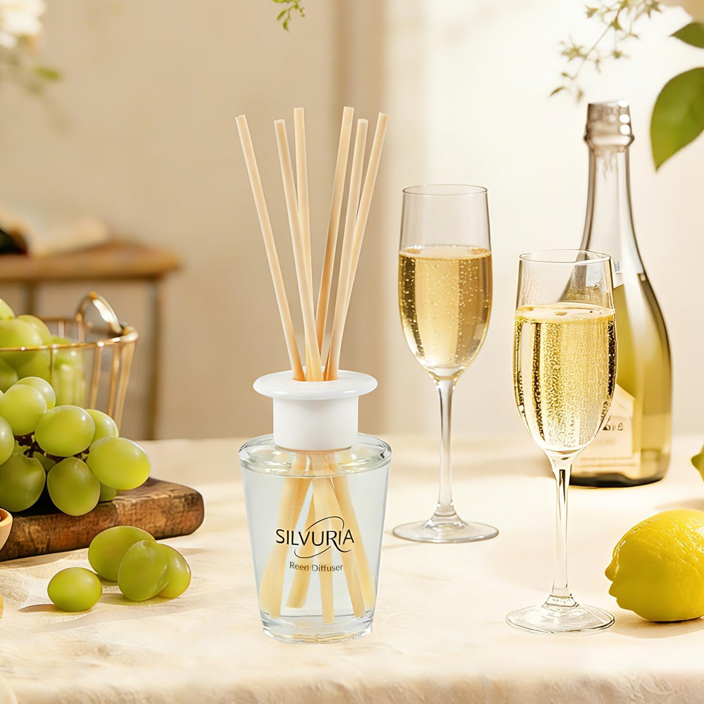SILVURIA Lavender Eucalyptus Essential Scented Oil Reed Diffuser Set,3.38 fl.oz(100ml) with 6 Sticks,Home Fragrance for Office,Bedroom,Bathroom Decor