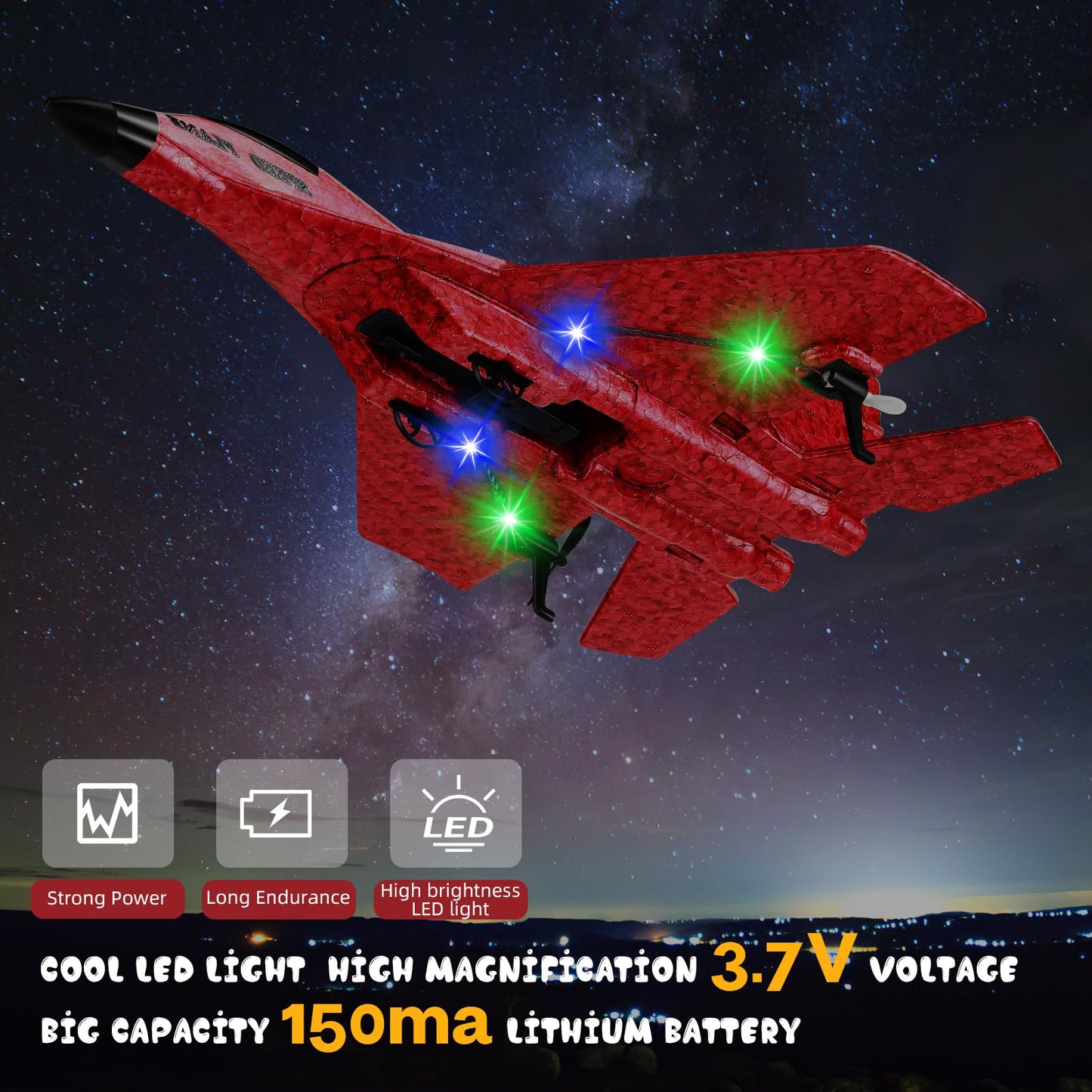 Wireless Airplane Toy - 2.4GHZ RC Glider with Lights, Remote Control Airplane for Adults & Kids