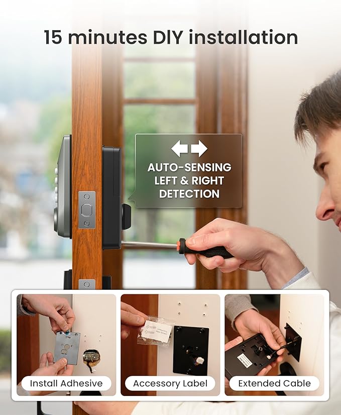 DESLOC C110 Smart Lock with LockVue Display, 3-in-1 Keyless Entry Door Lock with Fingerprint, Passcode & Key, BHMA Certified Deadbolt, Auto Lock, 12-Month Battery for Home, Apartment & Airbnb, Nickel