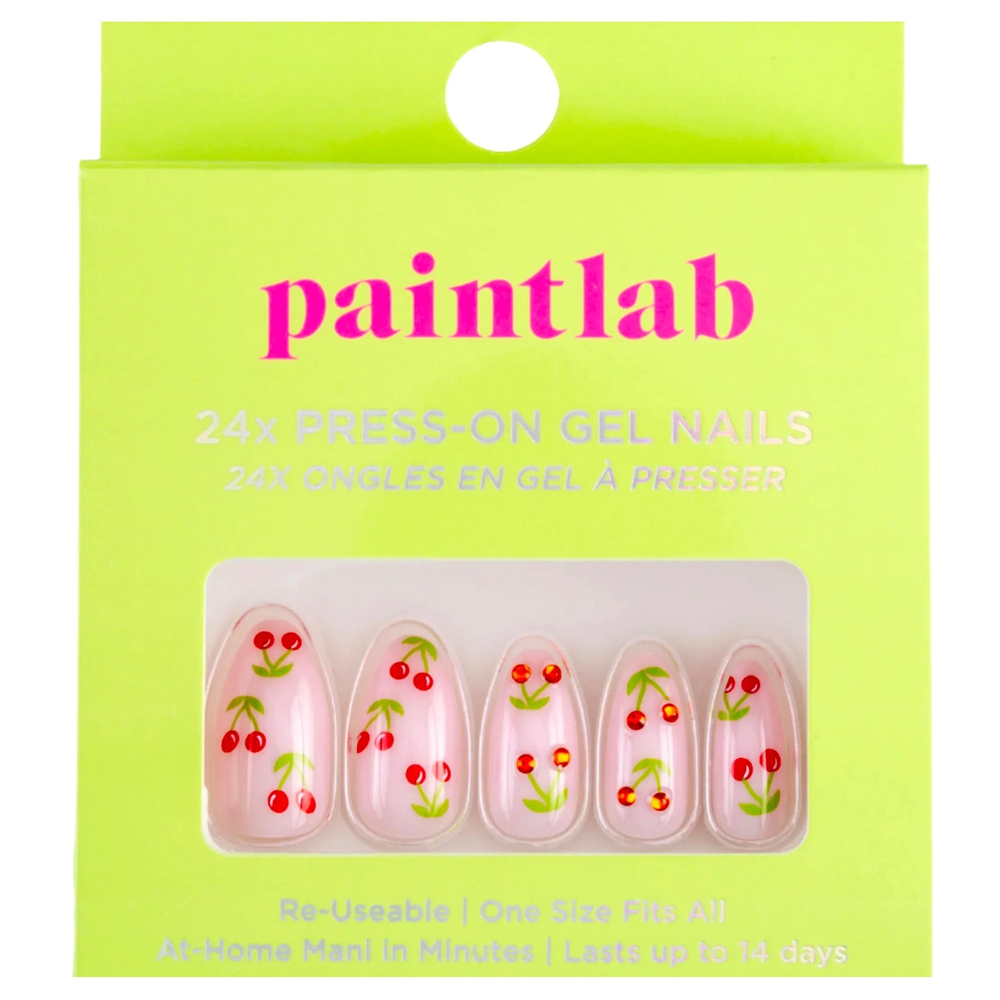 PaintLab Press On Nails - Cherry Bomb Almond Fake Nails, 30 Nails in 15 Sizes with Glue, Reusable Salon Quality Press On Nails