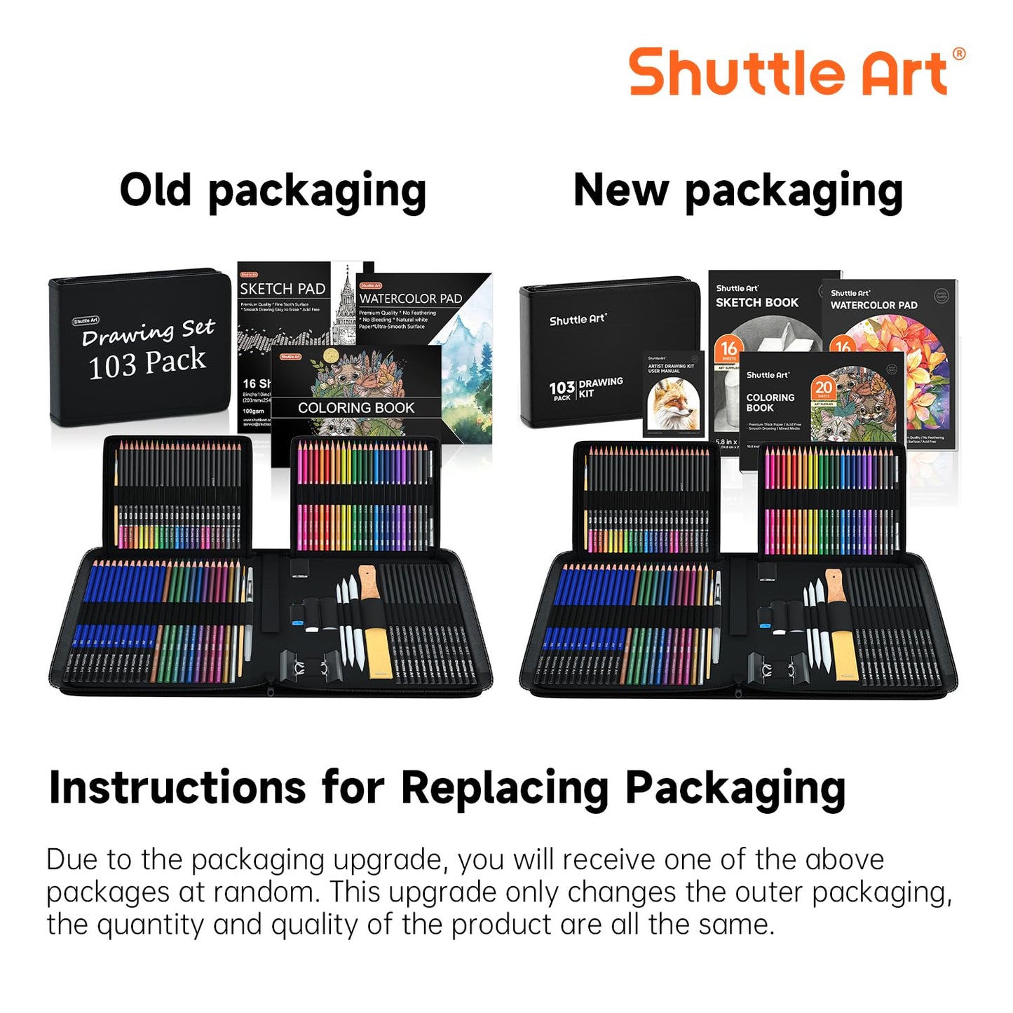 Shuttle Art 103 PCS Drawing Kit, Professional Drawing Supplies with Sketch, Charcoal, Colored, Graphite, Pastel Pencils & Sticks, Complete Drawing Tools and Paper Pads in Zipper Case for Artists&Kids