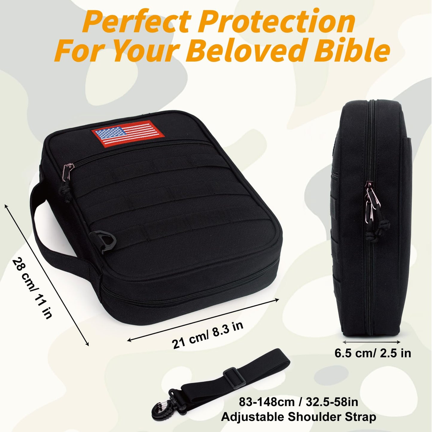 ATRIPACK Tactical Bible Cover For Men,Large Bible Case With Shoulder Strap,Water-Resistant Book cover With Handle,Multi-Functional Carrying Bible Holder Bag For Church,Study,Spiritual