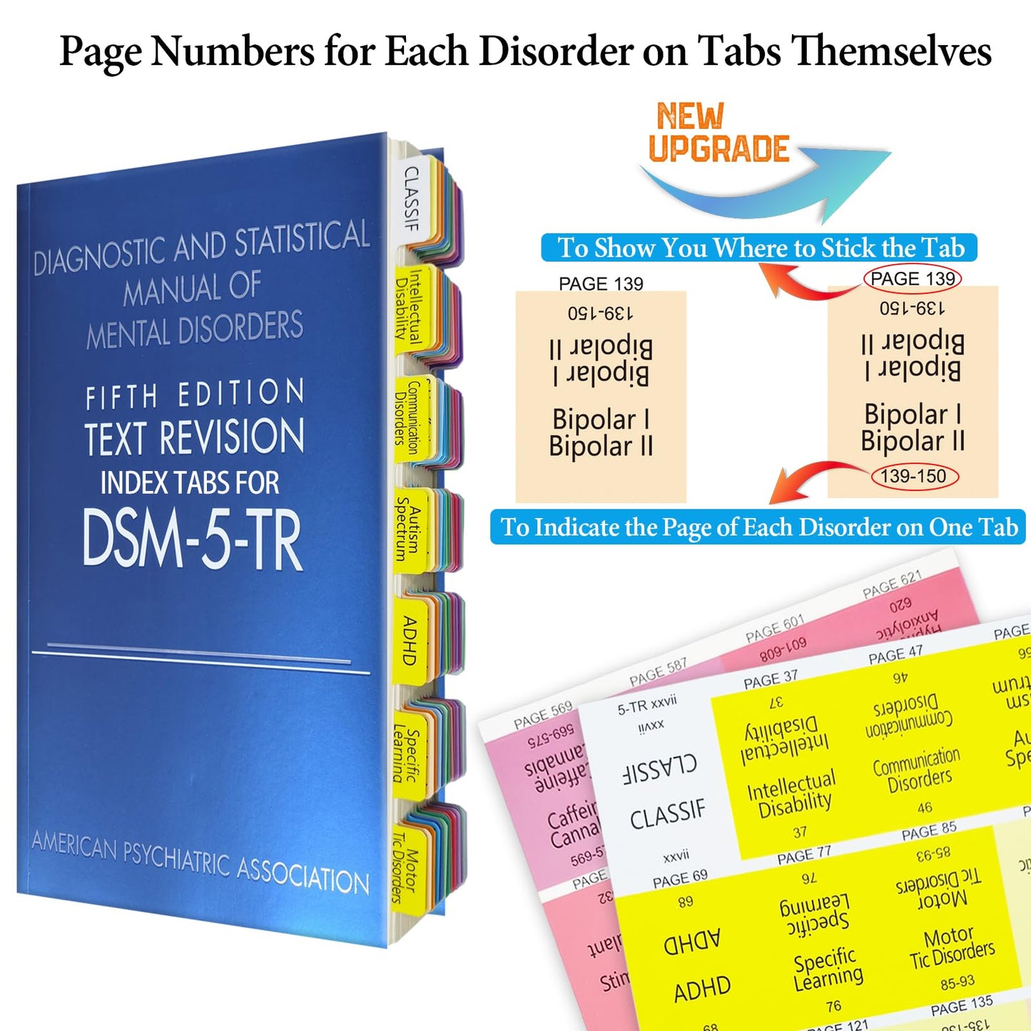 Upgraded Index Tabs for DSM-5-TR 2022, 94 Printed DSM-V-TR Tabs, 100 Tabs in Total, with Alignment Guide & Disorders Description Sheet for The Diagnostic and Statistical Manual of Mental Disorders