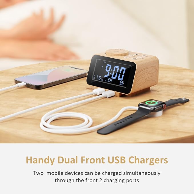 uscce Digital Dual Alarm Clock Radio for Bedrooms with Weekday/Weekend Mode | Large Numbers with 0-100% Dimmer - FM Radio with 2 USB Charging Port & 6 Sound Adjustable Volume & Sleep Timer Battery Backup