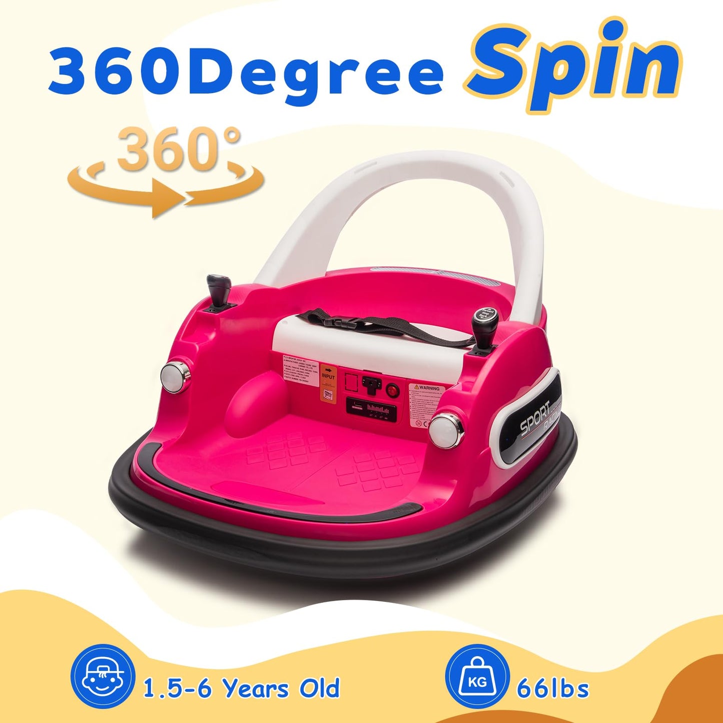 AOKOY Bumper Car for Kids, 12V Kids Ride On Toy with Parent Remote Control, Baby Electric Bumping Car w/ 360 Degree Spin, LED Lights, Rose Pink