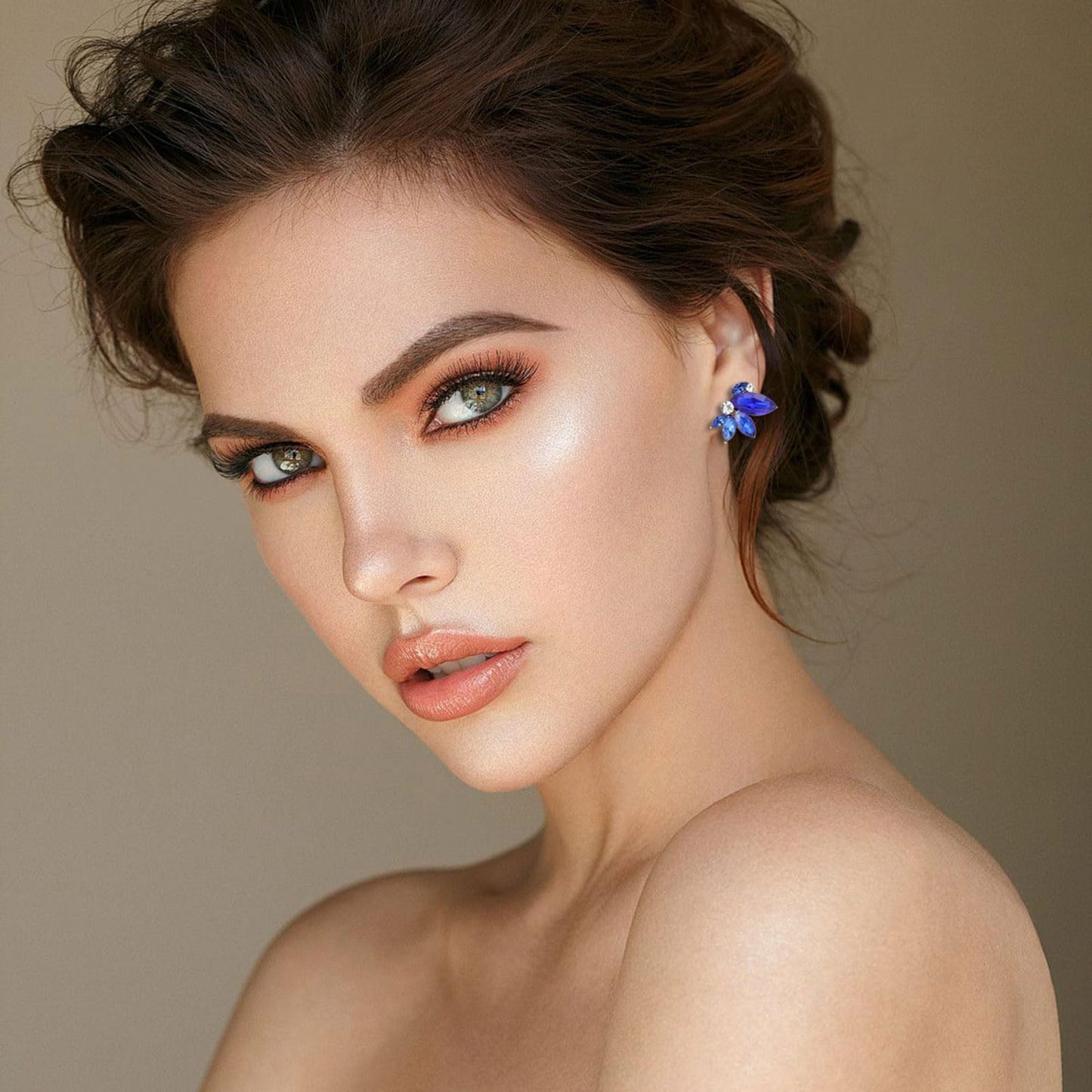 Blue Rhinestone Earring Sparkly Faux Crystal Stud Earrings for Women Wedding Prom Party
