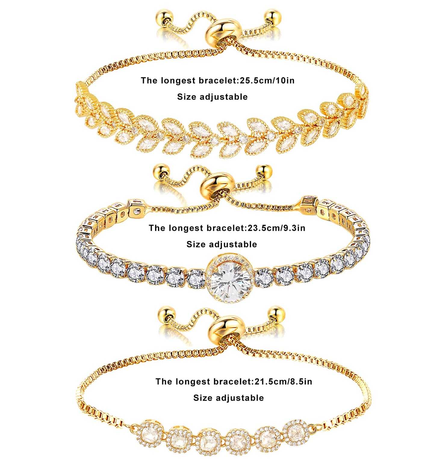 Wovanoo Tennis Bracelet for Women Cubic Zirconia Bracelets Adjustable Slider Bracelets Gold