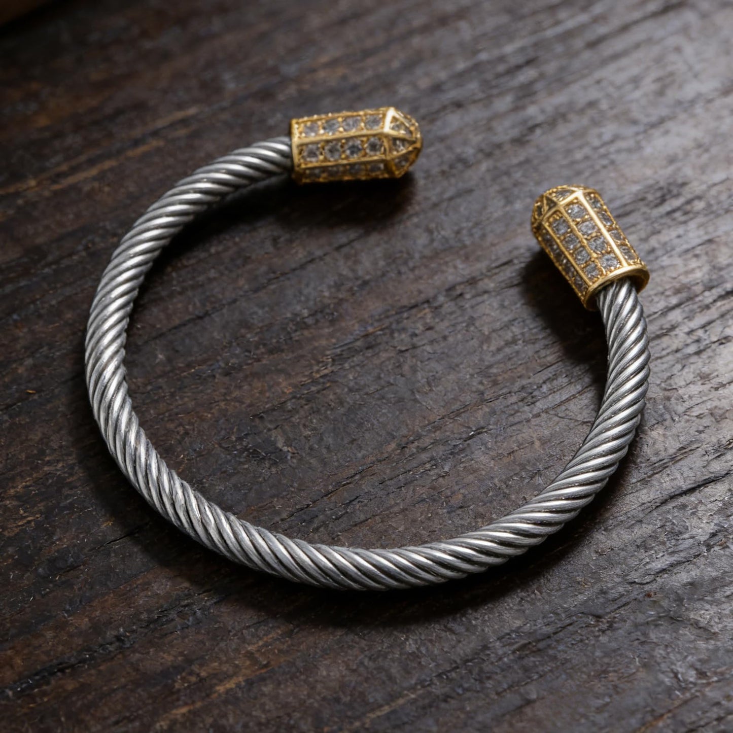 Exquisite Vintage Twisted Cable Cuff Bangle, Stainless Steel Bangle Bracelets for Women, Adjustable Bracelet with Cubic Zirconia