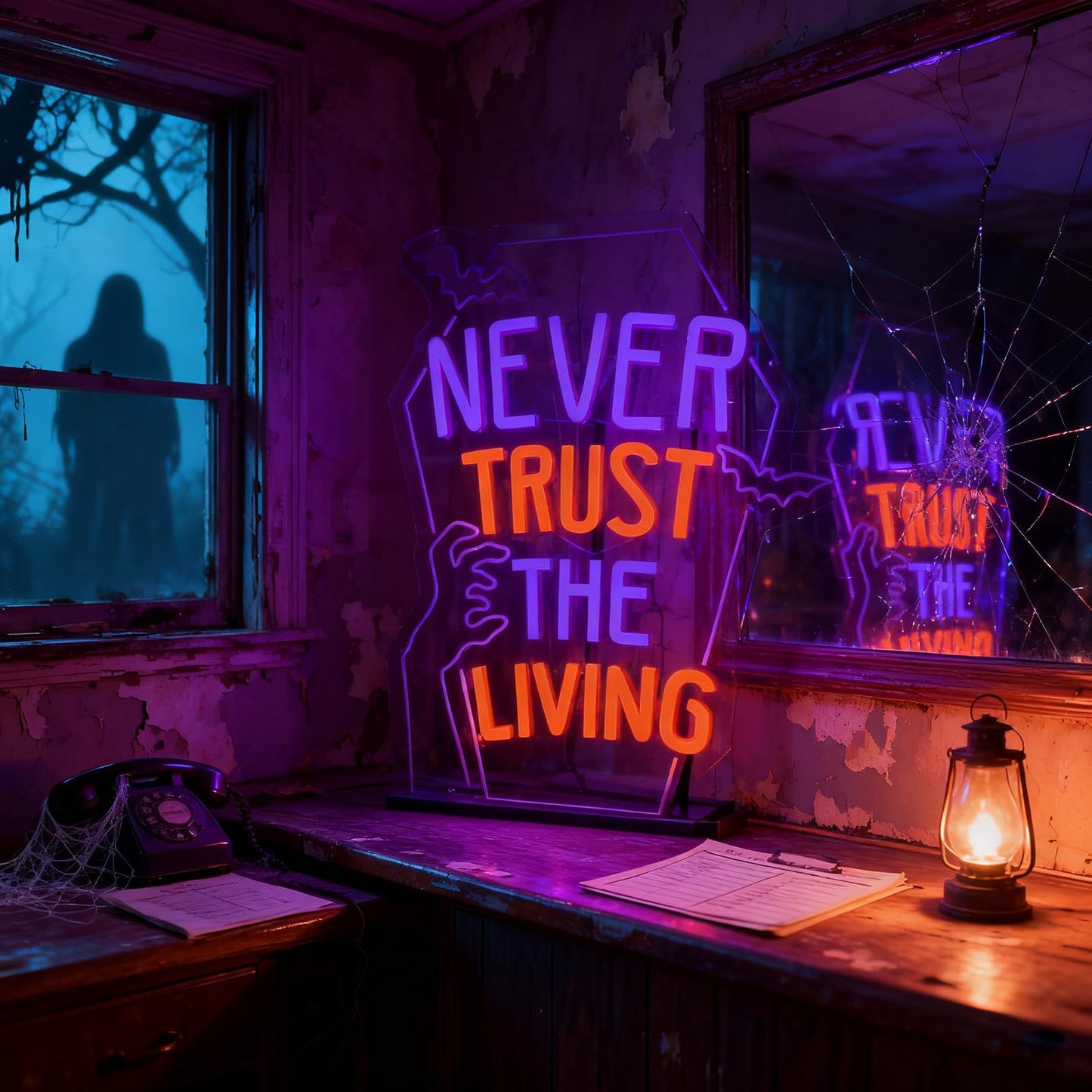 Mvorixa Gothic Never Trust The Living Neon Sign Gothic Neon Light Dimmable LED Neon Glowing Wall Art for Dark Aesthetic Bedroom, Gaming Room, Home Bar & Goth Room Decor