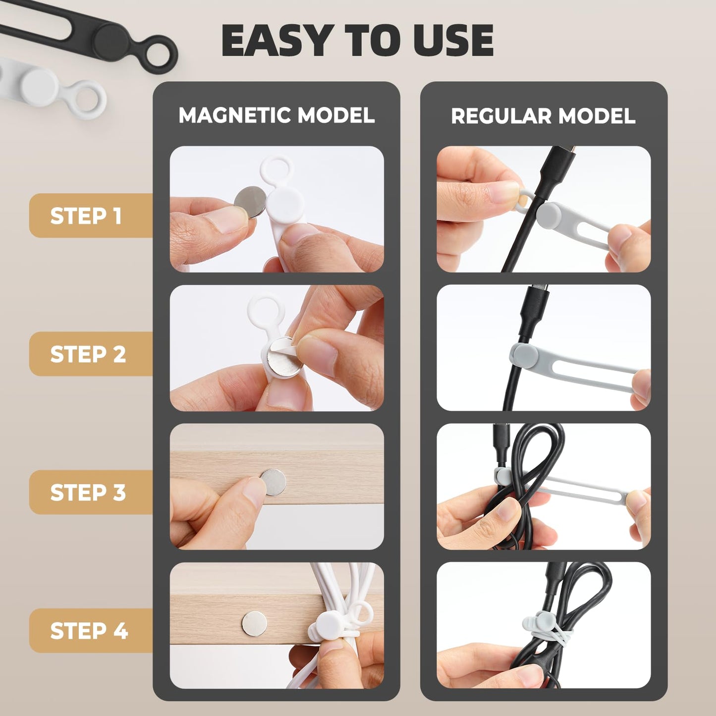 Muxou Silicone Cable Ties, Magnetic Data Cable Organizers Reusable Cable Ties Wire Organizer Adjustable Fastening Cable Straps Magnetic Silicone Cable Straps Cord Organizer for Bundling Earphone