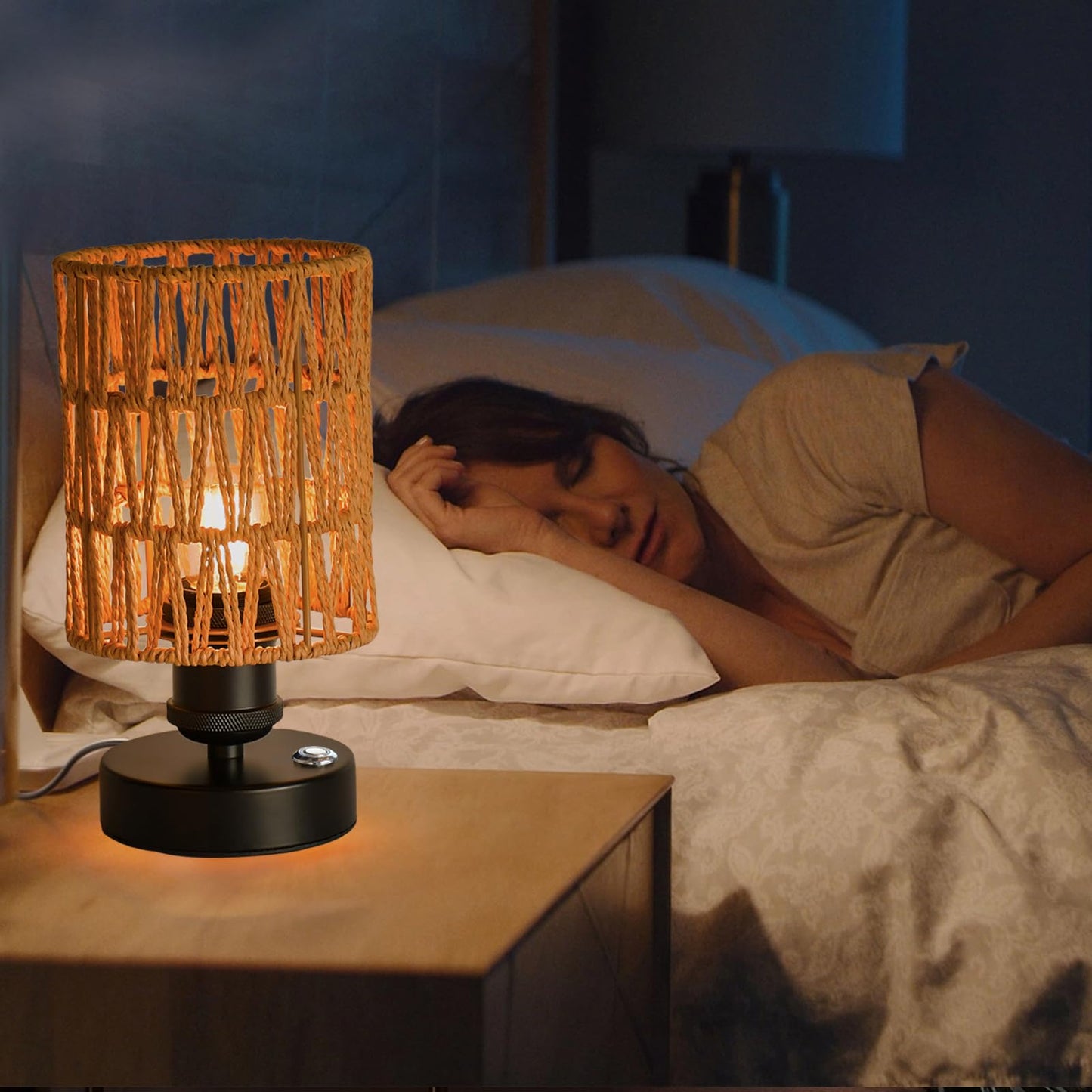 Wireless Table Lamp Charging Set—Beige, 4000mAh Rechargeable Table Lamp, Touch-sensitive Button Dimming, Ideal for Bedrooms, Bathrooms, and Dining Rooms, Includes Woven Lampshade and Warm Light Bulb