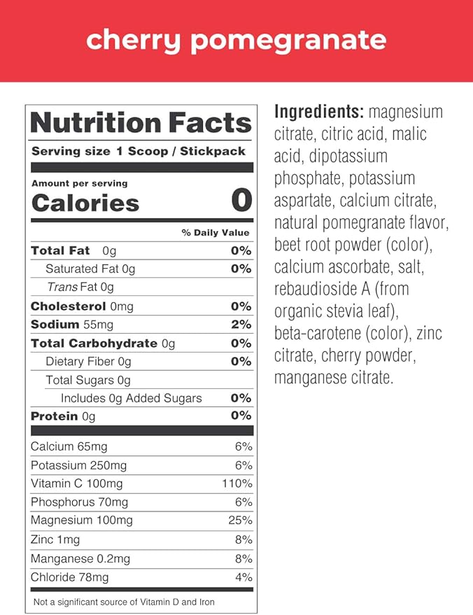 Ultima Replenisher Electrolyte Hydration Drink Mix, Cherry Pomegranate, 20 Serving Stickpack Box, no Sugar, no Carbs, no Calories, Keto, Gluten-Free, Non-GMO, Vegan