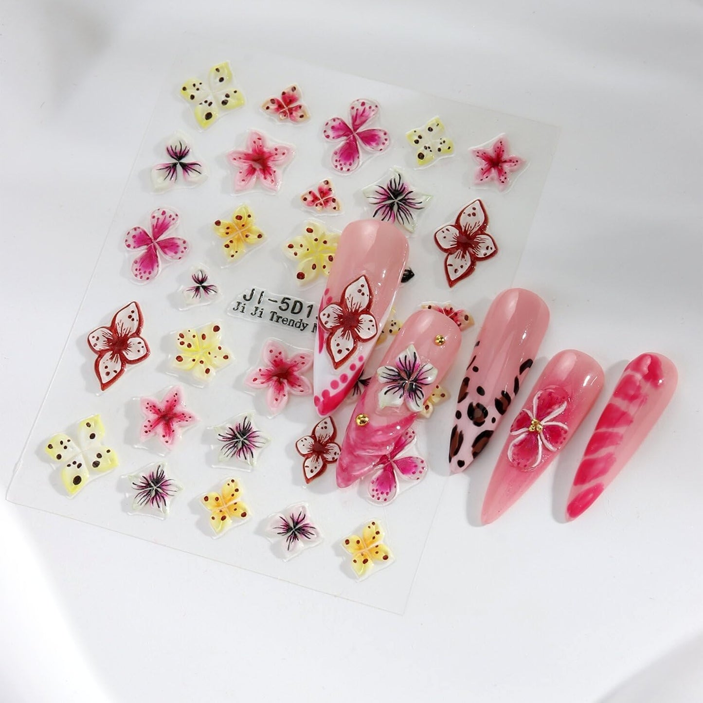 4 Sheets Flower Nail Art Stickers 5D Self Adhesive Spring Nail Stickers for Nails Art Colorful Flower Nail Decals Embossed Design Cute Nail Sticker for Women DIY Acrylic Nails