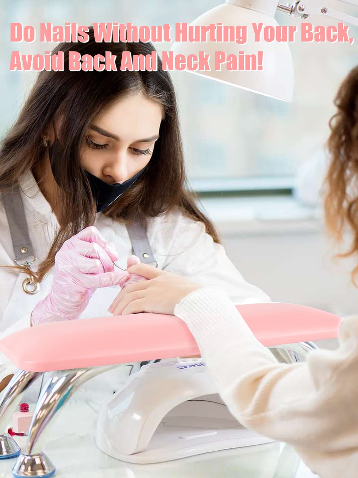 Nail Arm Rest for Acrylic Nails, Microfiber Leather Nail Hand Rest Cushion for Nails, Soft Hand Pillow Footstool with 4 Stainless Steel Stand Thick Sponge Nail Arm Rest Pillow for Nail Tech Use (Pink)