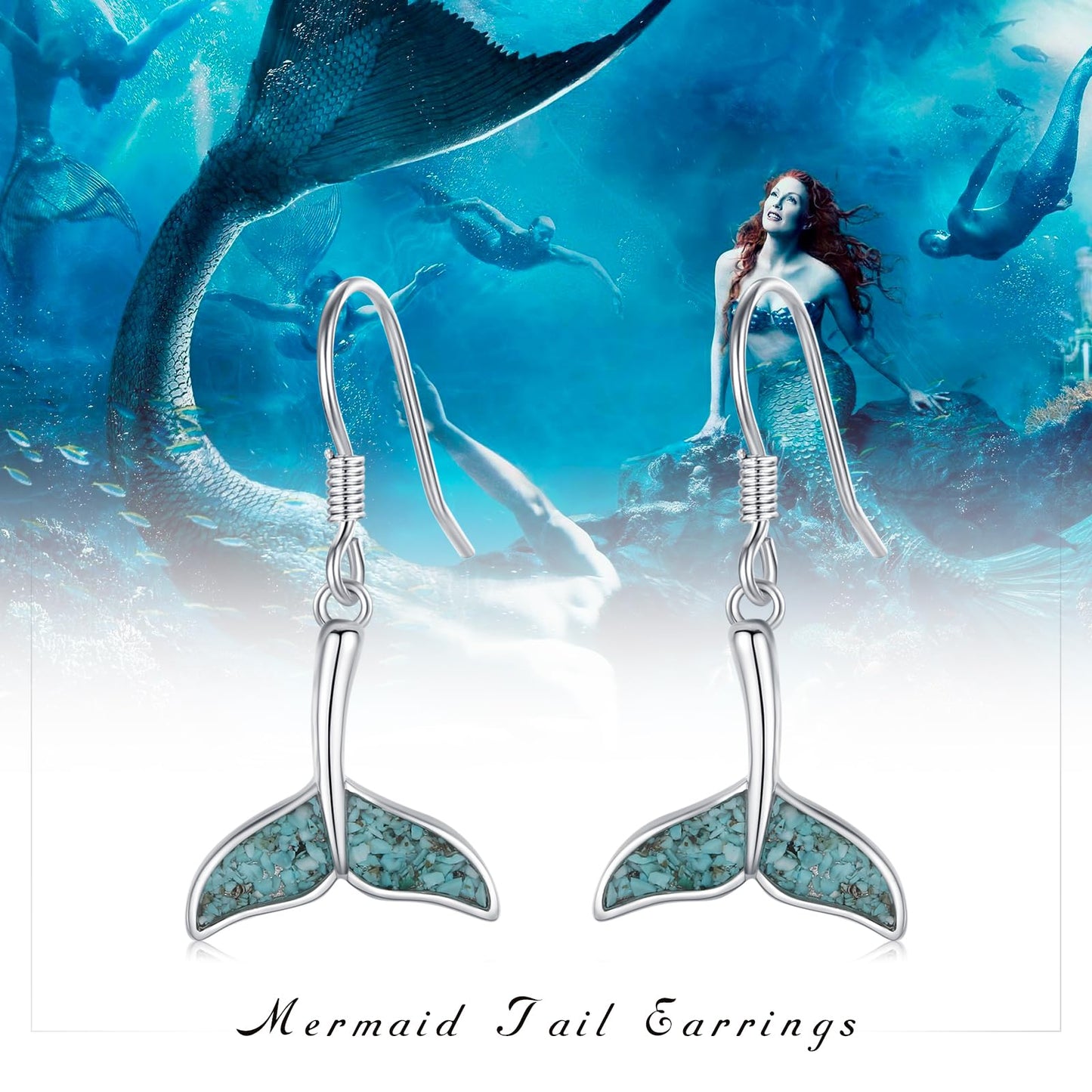 Mermaid Tail Earrings for Women 925 Sterling Silver Turquoise Whale Tail Dangle Drop Earrings Beach Themed Ocean Jewelry Gifts for Friends