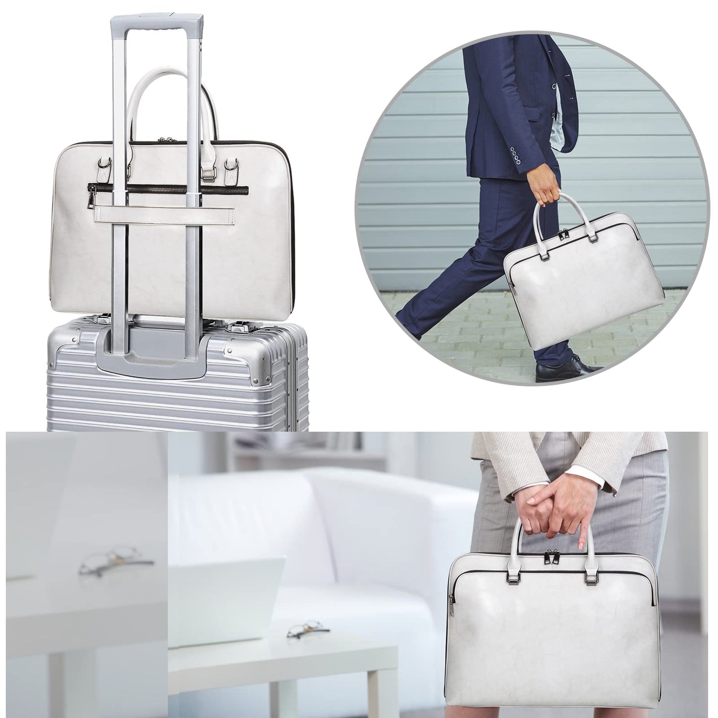 Blofinche Genuine Leather laptop Briefcase: Messenger shoulder bag 15 16 inch men macbook case women work satchel designer handbag Beige