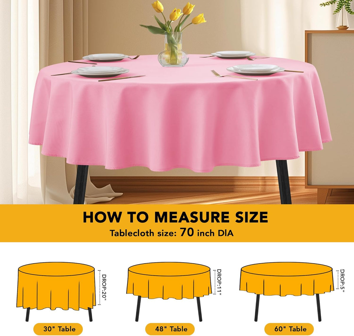 10-Pack Pink Round Tablecloths, 70 Inches, Stain-Resistant Polyester for 3-4 Ft Round Tables - Washable Table Covers for Weddings, Banquets, Birthday Parties, Events