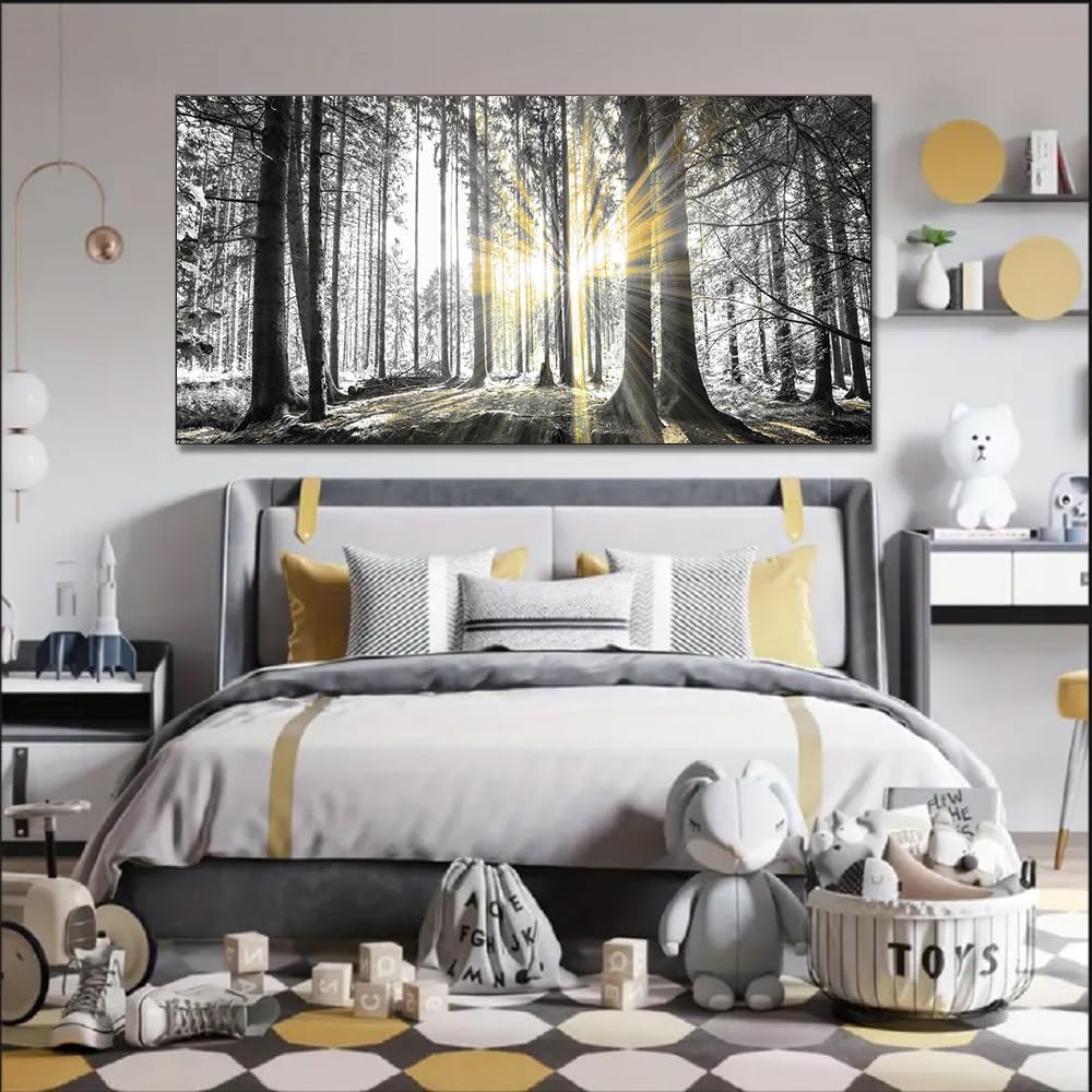 Yxbhhym-Black and White Forest Wall Art Prints Sunset Landscape Canvas Picture for Living Room Wall Art Trees Artwork for Wall Nature Scenery Poster Painting Bedroom Wall Decor Home Office Wall Décor