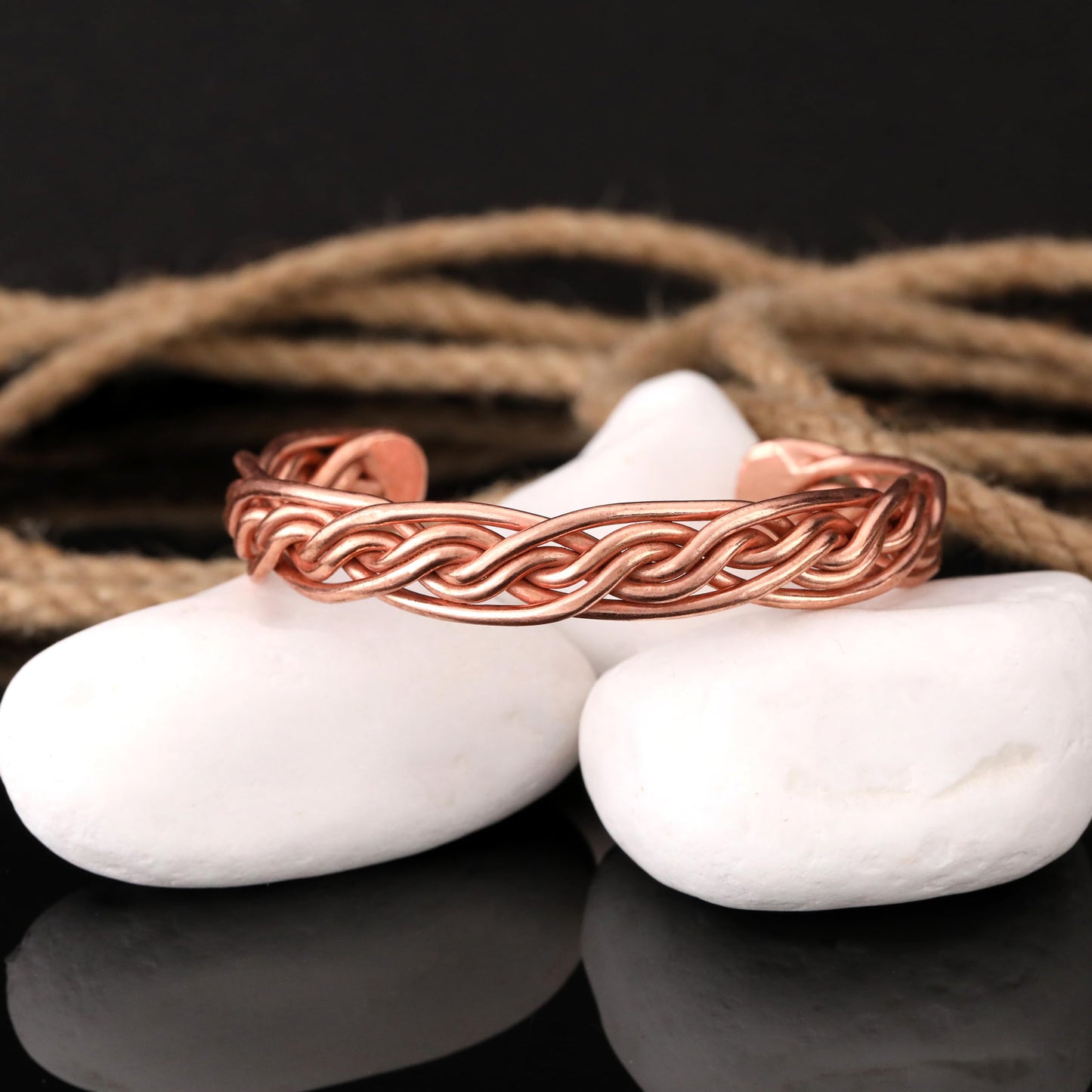 tunarts Handmade Elegant Copper Bracelet for Women and Men-Pure Copper Bracelet for Pain Relief-Adjustable,Thickest,Twisted Copper Wire Bracelet (red intricate-small)