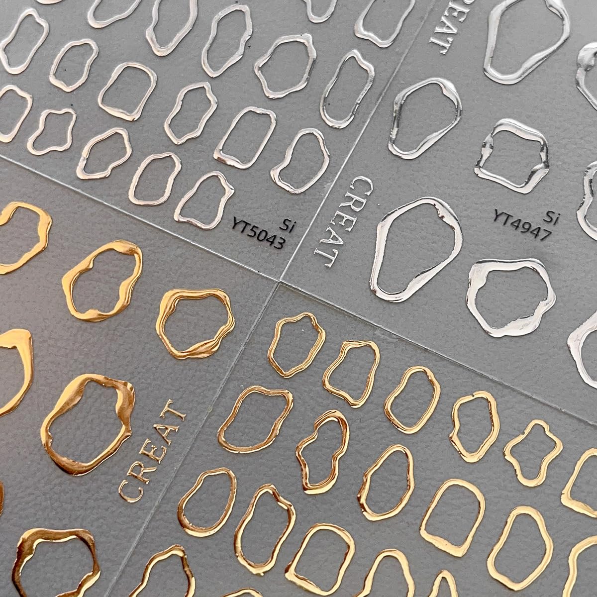 5D Embossed Metal Nail Art Stickers, 4Sheets Gold Silver Irregular Geometric Lines Frames Nail Sticker Hollow Circle Designs Nail Decals for Women Self Adhesive Nails Manicure Accessories