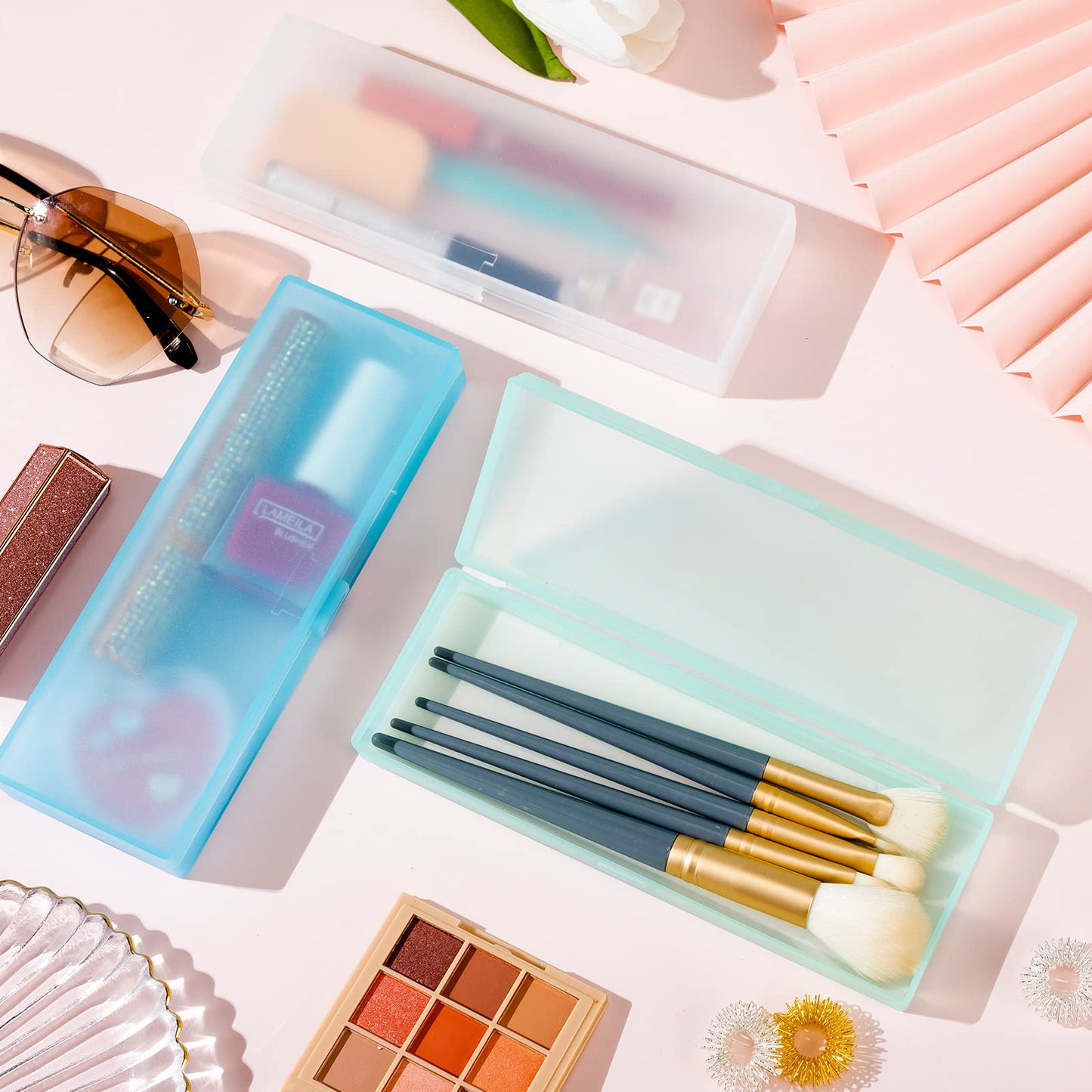 Fainne 36 Pcs Plastic Pencil Case Bulk Plastic Pencil Boxes Frosted Pens Holder with Hinged Lid and Snap Closure for Stationery Organizer School Office(White Pink Blue Green)
